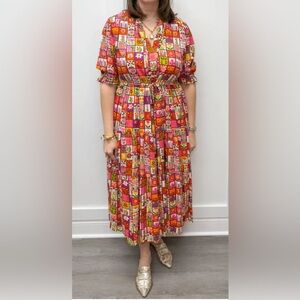 Briton Court Kayley Colorful Patchwork Midi Dress NWT, size medium